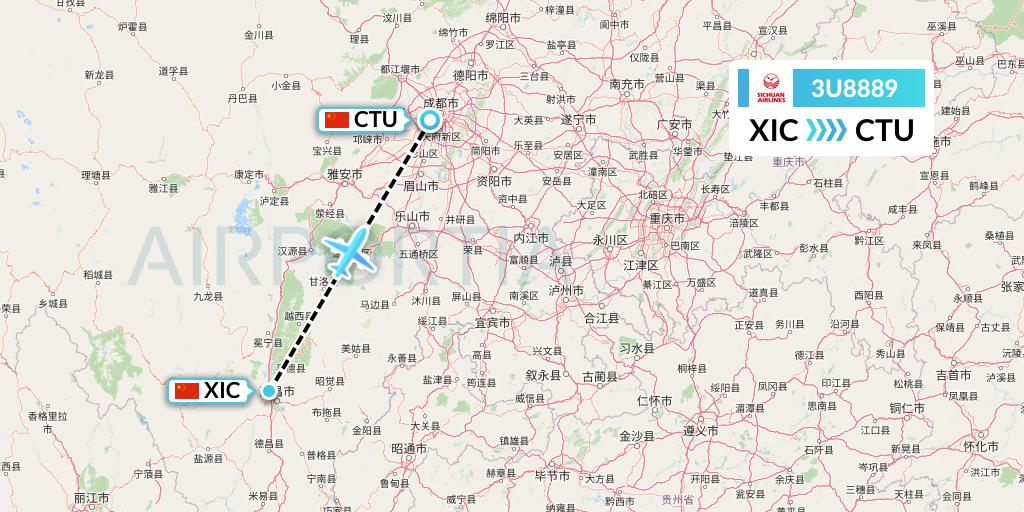 3U8889 Sichuan Airlines Flight Map: Xichang to Chengdu