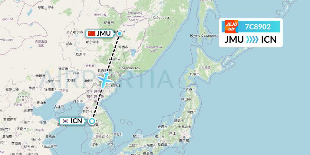 7C8902 Jeju Air Flight Map: Jiamusi to Seoul