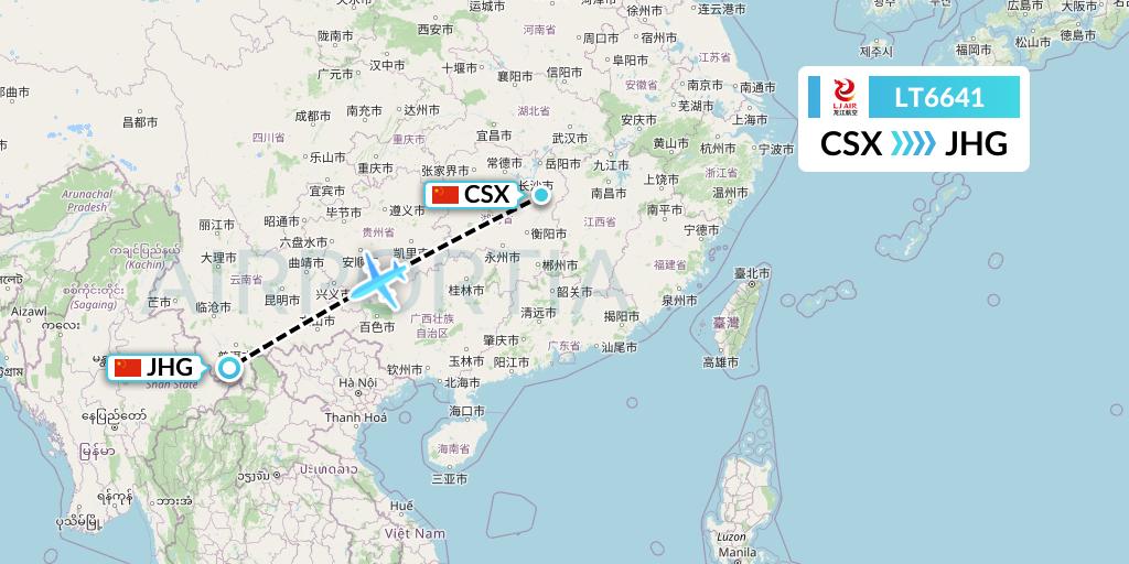 LT6641 LongJiang Airlines Flight Map: Changsha to Jinghong