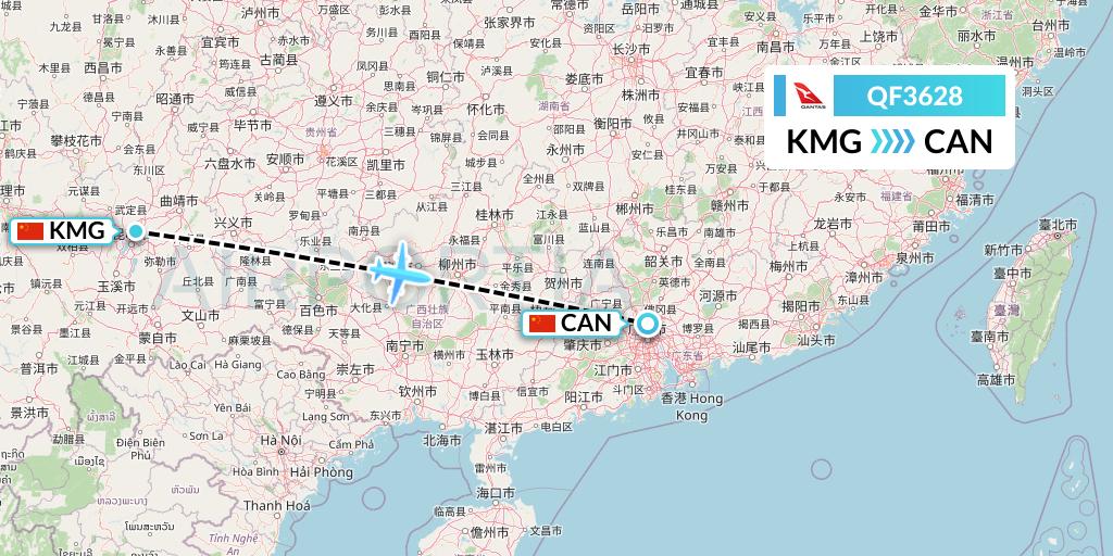 QF3628 Qantas Flight Map: Kunming to Guangzhou