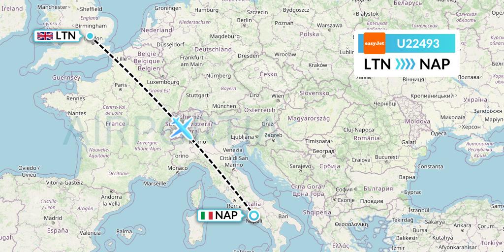 U22493 EasyJet Flight Map: London to Naples