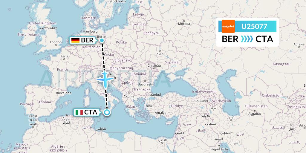 U25077 EasyJet Flight Map: Berlin to Catania