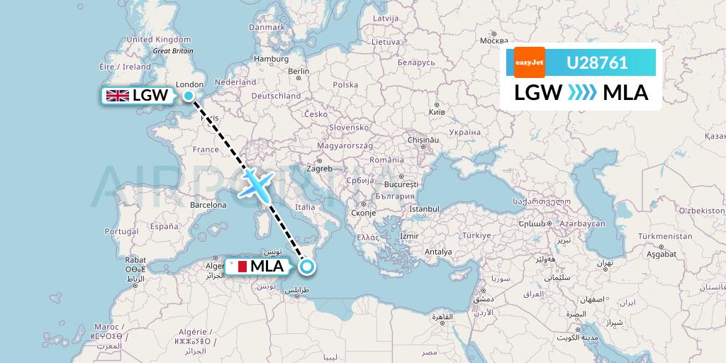 U28761 EasyJet Flight Map: London to Malta