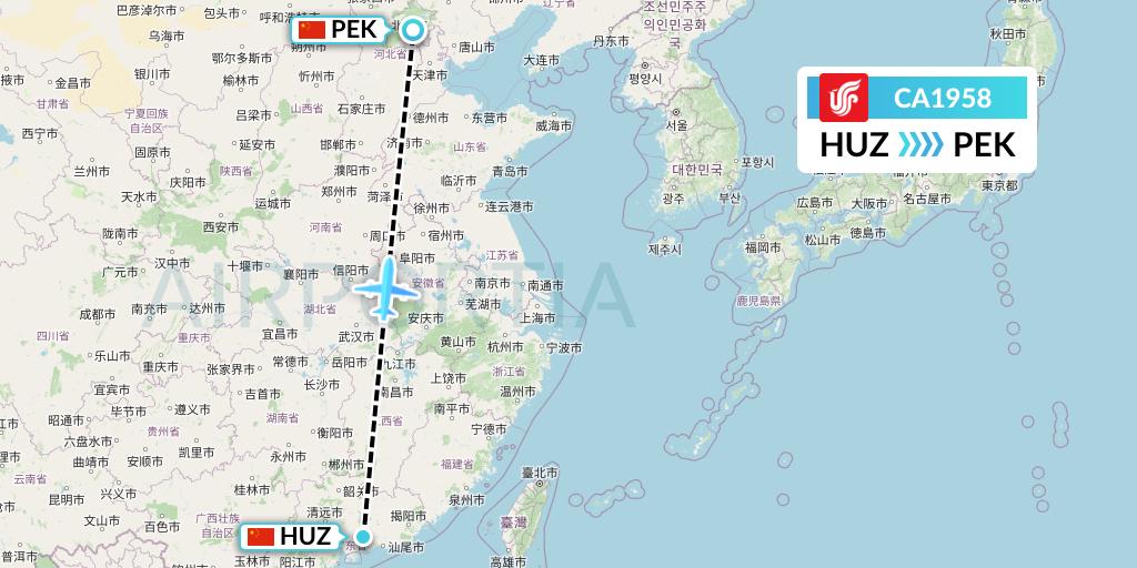 CA1958 Air China Flight Map: Huizhou to Beijing
