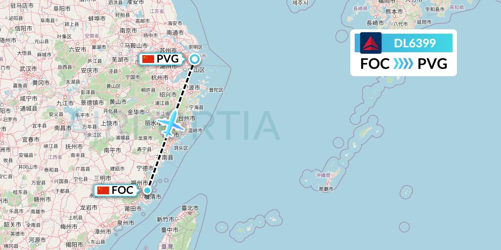 DL6399 Delta Air Lines Flight Map: Fuzhou to Shanghai
