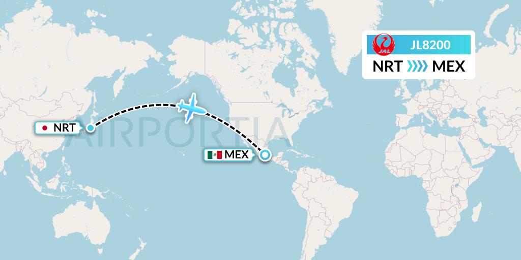 Airplane flying from Mexico to Japan, representing international travel connection