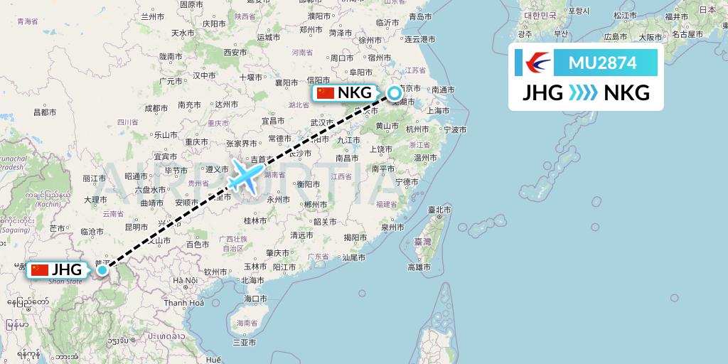 MU2874 China Eastern Airlines Flight Map: Jinghong to Nanjing