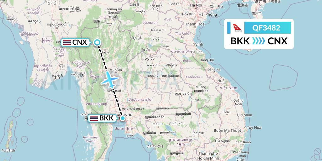 QF3482 Qantas Flight Map: Bangkok to Chiang Mai