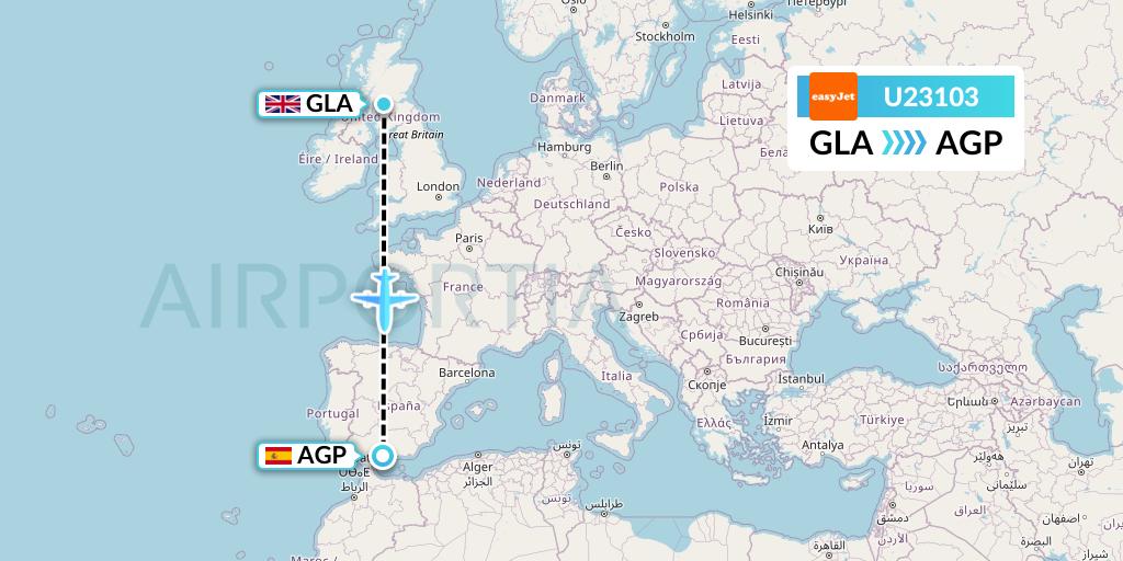 U23103 EasyJet Flight Map: Glasgow to Malaga