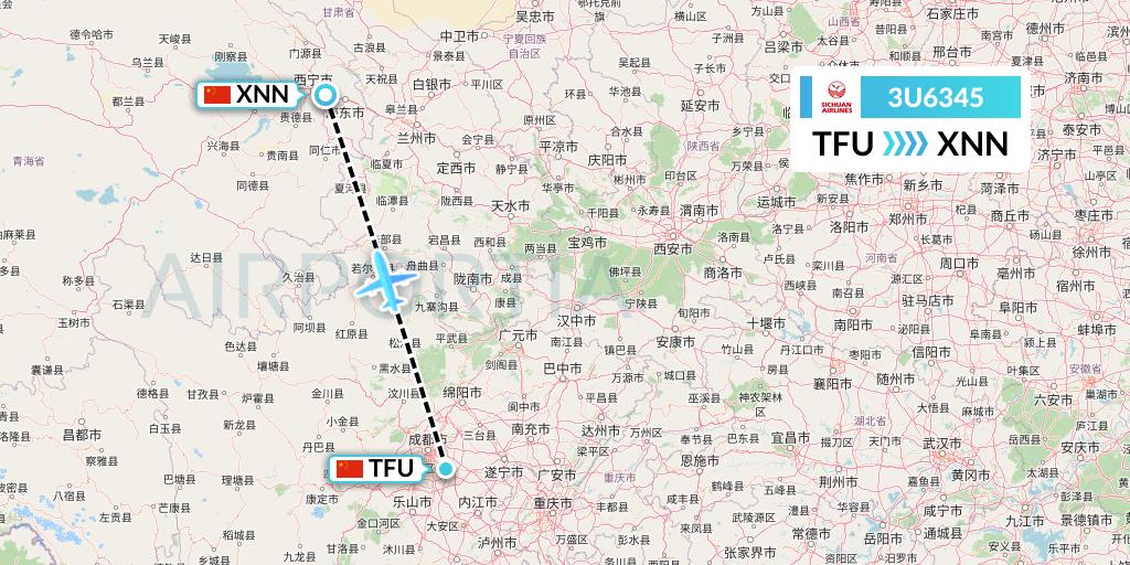 3U6345 Sichuan Airlines Flight Map: Chengdu to Xining