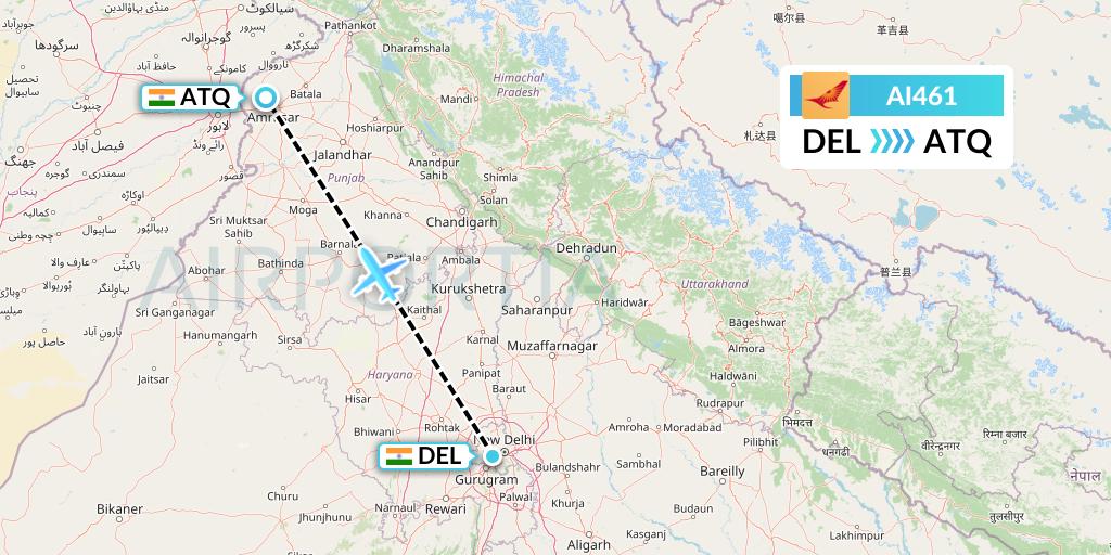 AI461 Air India Flight Map: Delhi to Amritsar