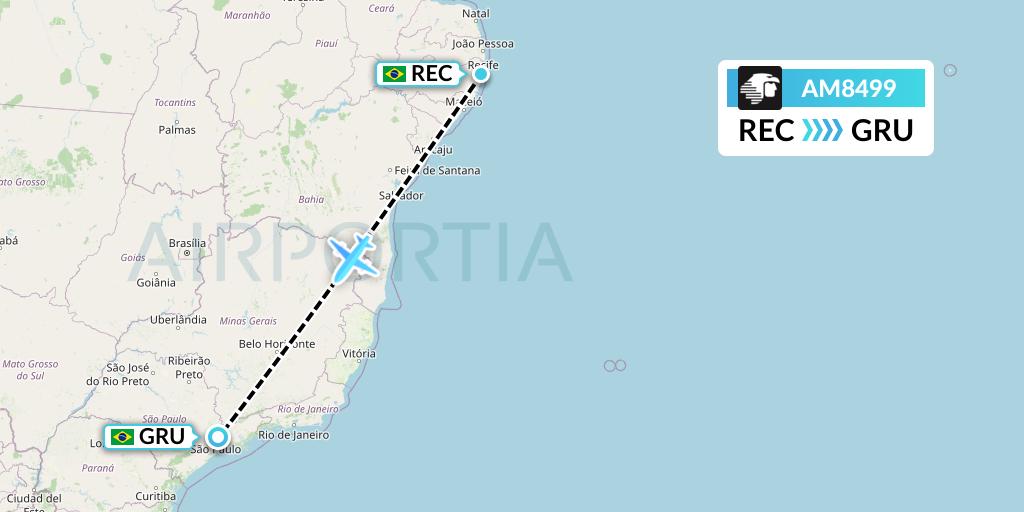 AM8499 Aeromexico Flight Map: Recife to Sao Paulo