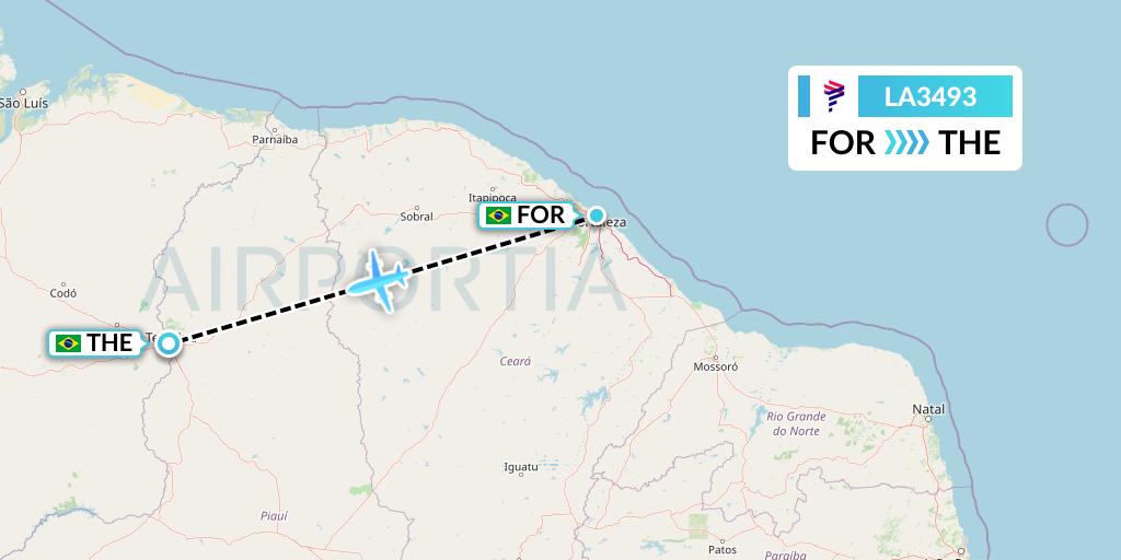 LA3493 LAN Airlines Flight Map: Fortaleza to Teresina