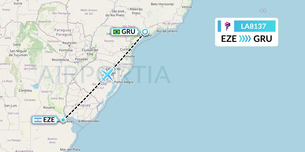 LA8137 LAN Airlines Flight Map: Buenos Aires to Sao Paulo