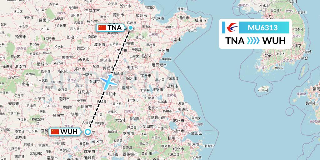 MU6313 China Eastern Airlines Flight Map: Jinan to Wuhan