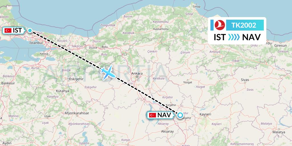 TK2002 Turkish Airlines Flight Map: Istanbul to Nevsehir