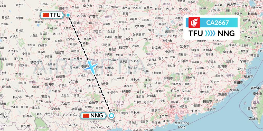 CA2667 Air China Flight Map: Chengdu to Nanning