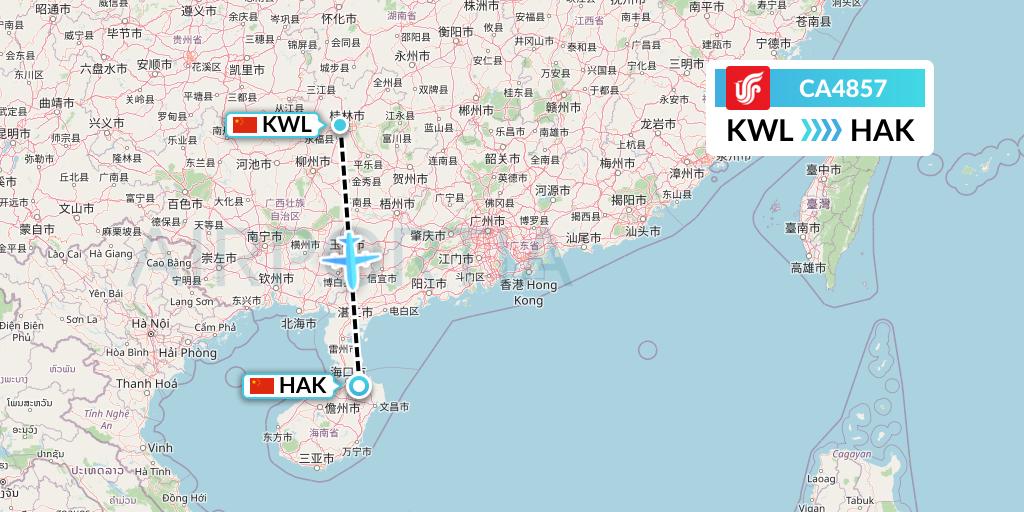 CA4857 Air China Flight Map: Guilin to Haikou