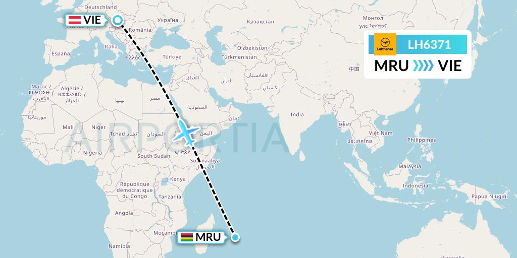 LH6371 Lufthansa Flight Map: Port Louis to Vienna