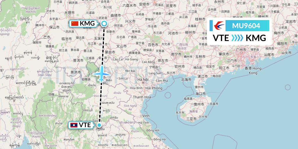 MU9604 China Eastern Airlines Flight Map: Vientiane to Kunming