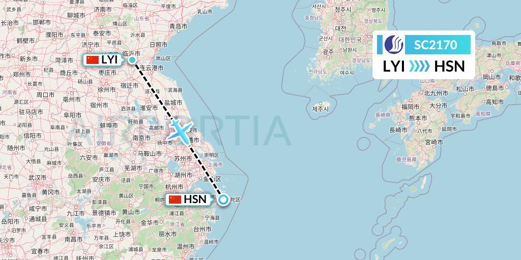 SC2170 Shandong Airlines Flight Map: Linyi to Zhoushan