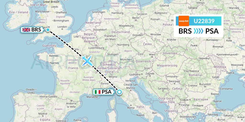 U22839 EasyJet Flight Map: Bristol to Pisa