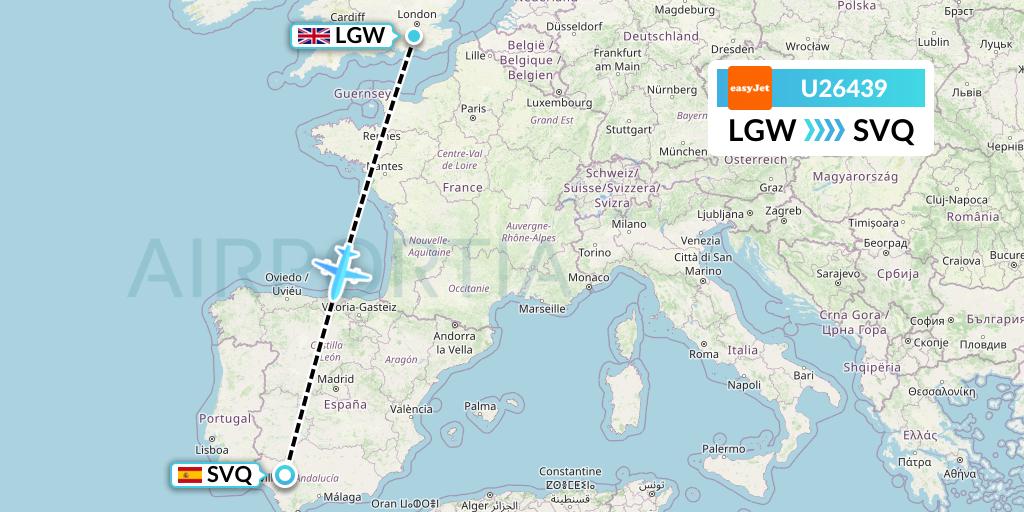 U26439 EasyJet Flight Map: London to Seville