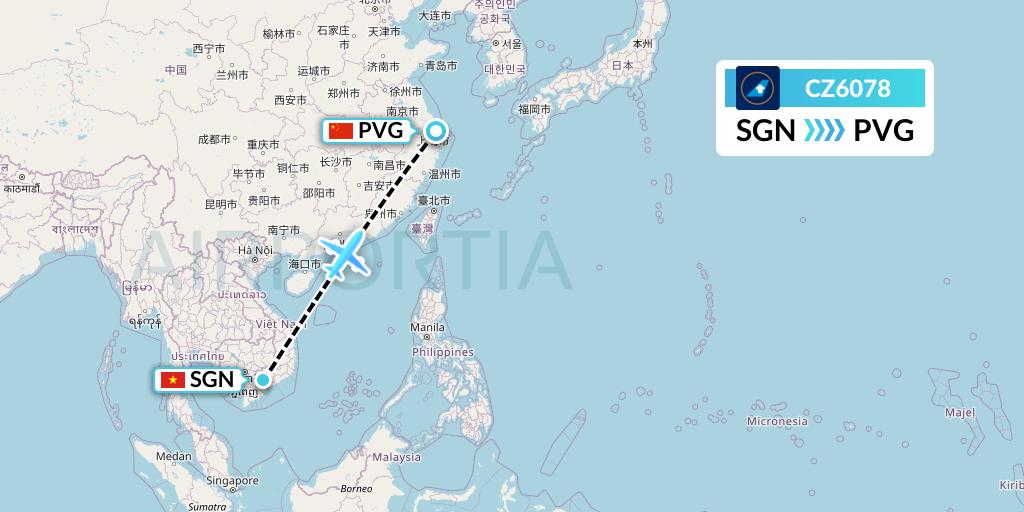CZ6078 China Southern Airlines Flight Map: Ho Chi Minh City to Shanghai