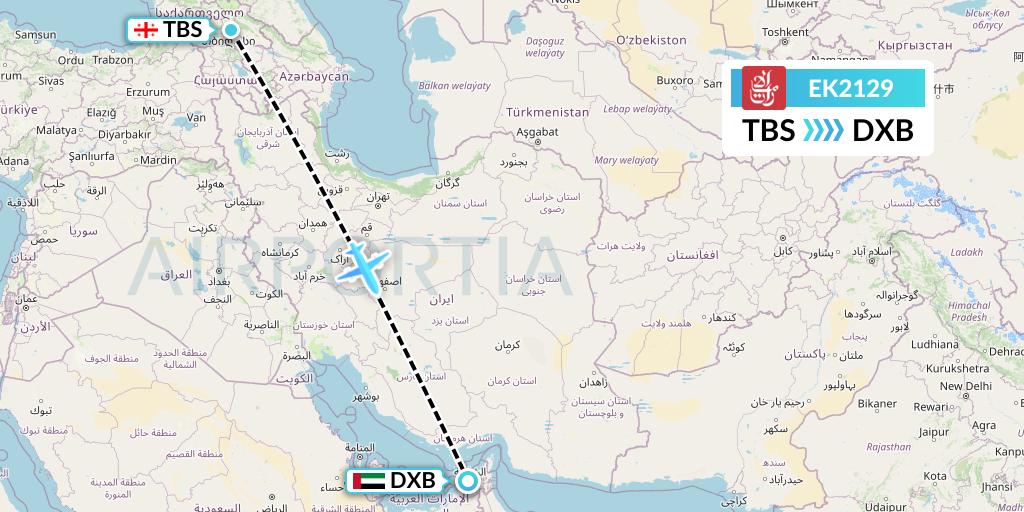 EK2129 Emirates Flight Map: Tbilisi to Dubai