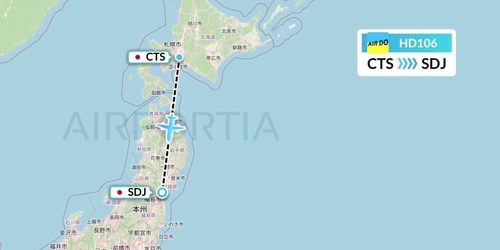 HD106 Air Do Flight Map: Sapporo to Sendai