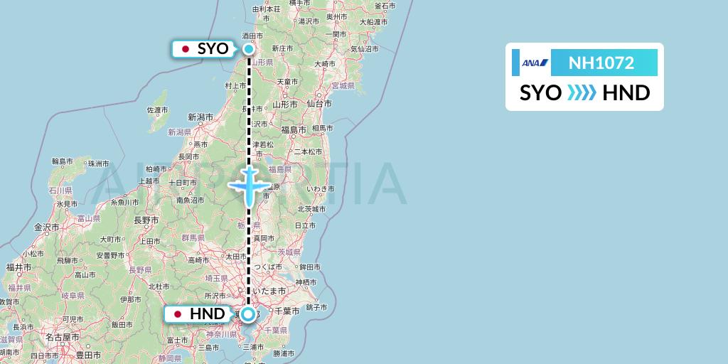 NH1072 All Nippon Airways Flight Map: Sakata to Tokyo