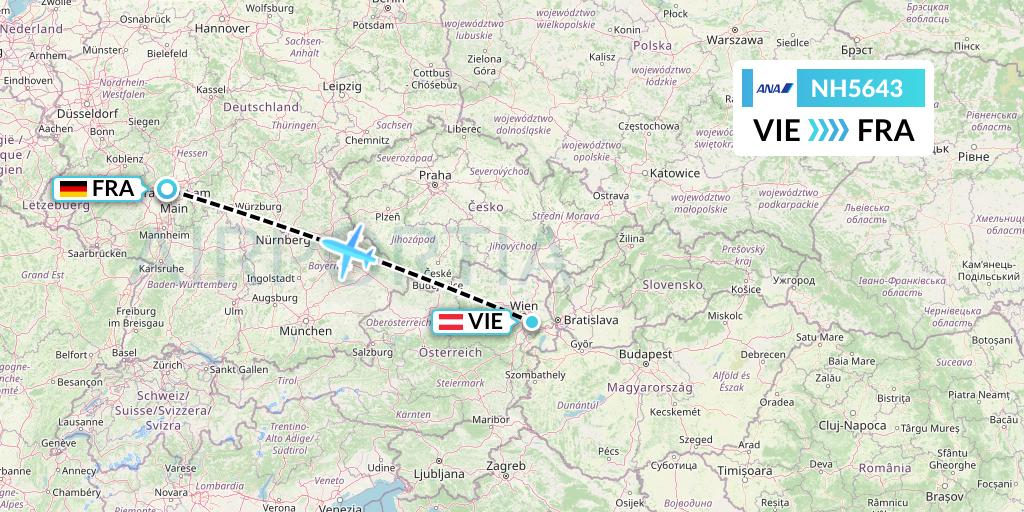 NH5643 All Nippon Airways Flight Map: Vienna to Frankfurt