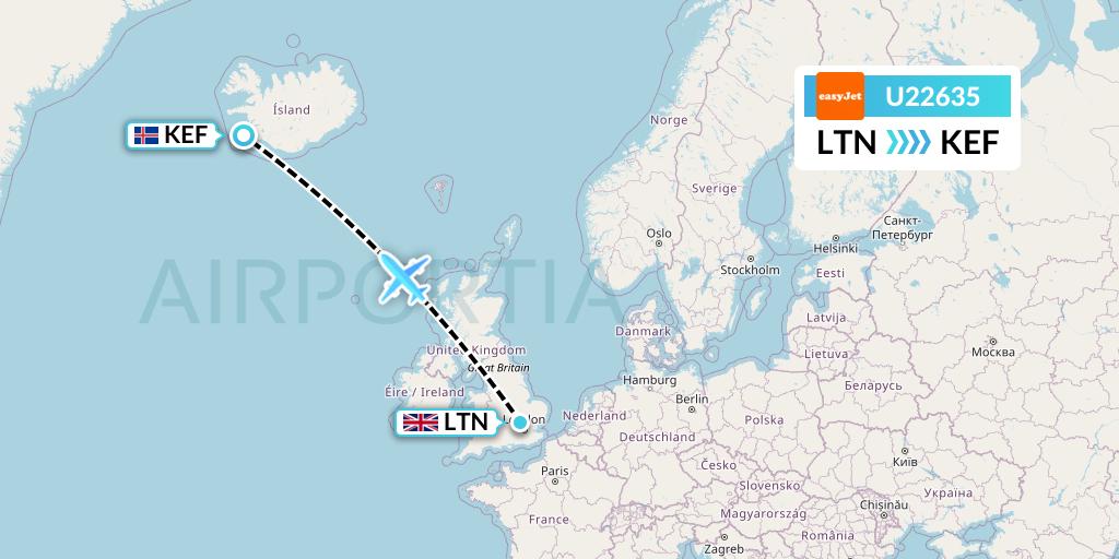 U22635 EasyJet Flight Map: London to Reykjavik
