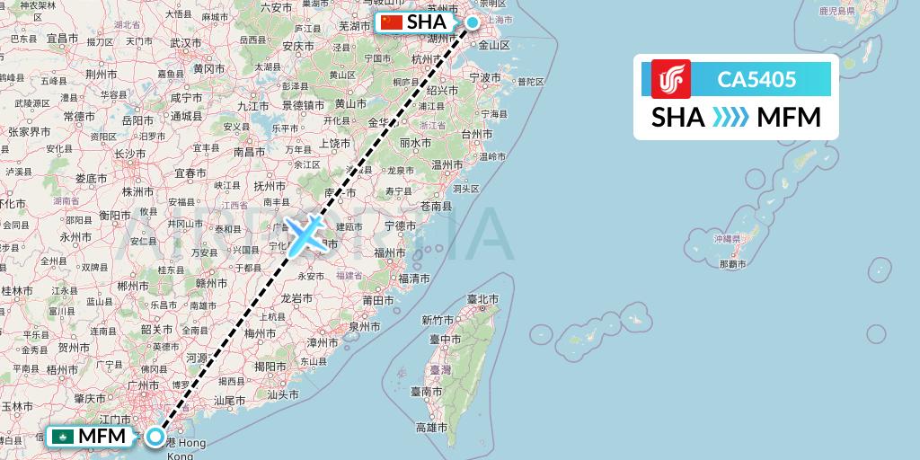 CA5405 Air China Flight Map: Shanghai to Macau