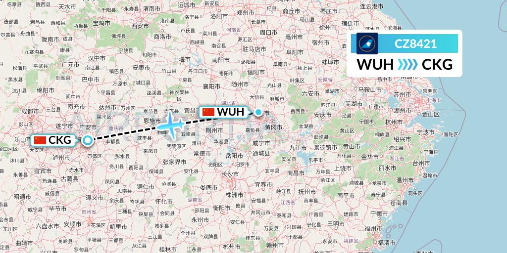 CZ8421 China Southern Airlines Flight Map: Wuhan to Chongqing