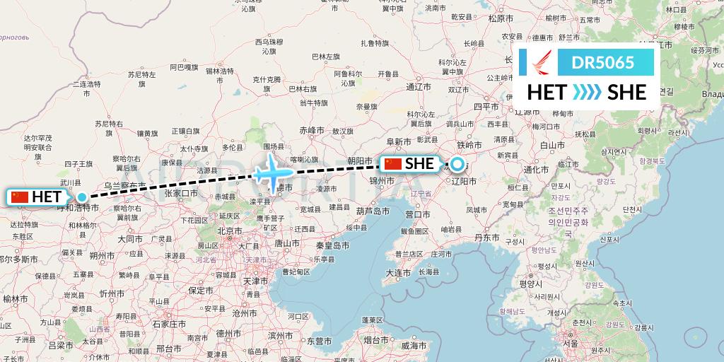 DR5065 Ruili Airlines Flight Map: Hohhot to Shenyang