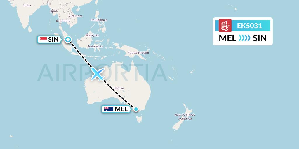 EK5031 Emirates Flight Map: Melbourne to Singapore