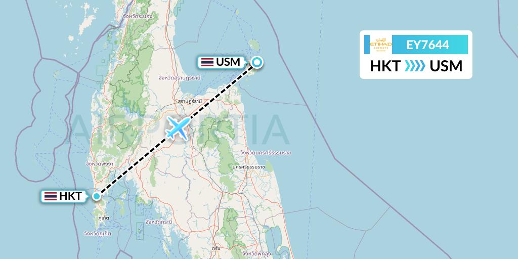 EY7644 Etihad Airways Flight Map: Phuket to Koh Samui