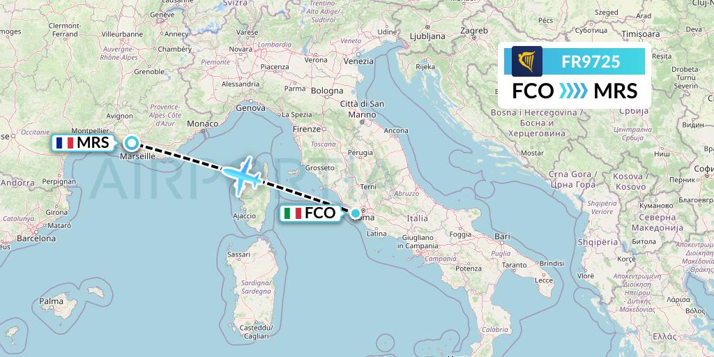 FR9725 Ryanair Flight Map: Rome to Marseille