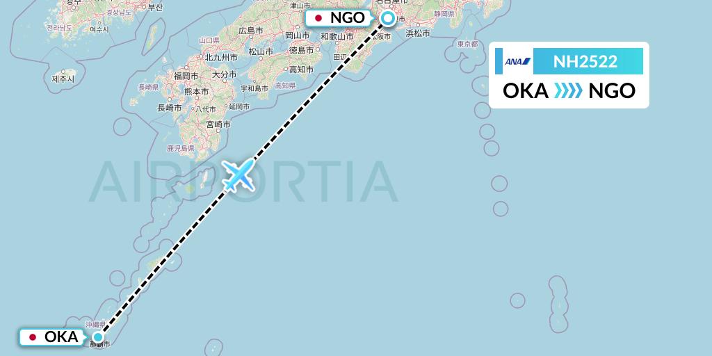 NH2522 All Nippon Airways Flight Map: Naha to Nagoya
