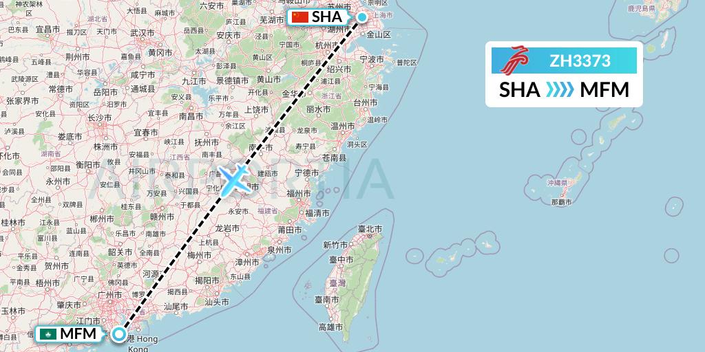 ZH3373 Shenzhen Airlines Flight Map: Shanghai to Macau