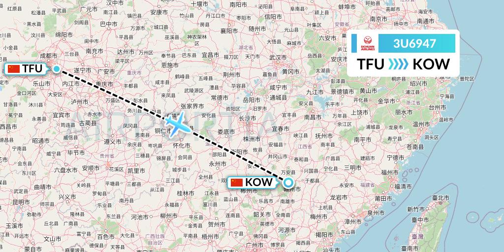 3U6947 Sichuan Airlines Flight Map: Chengdu to Ganzhou