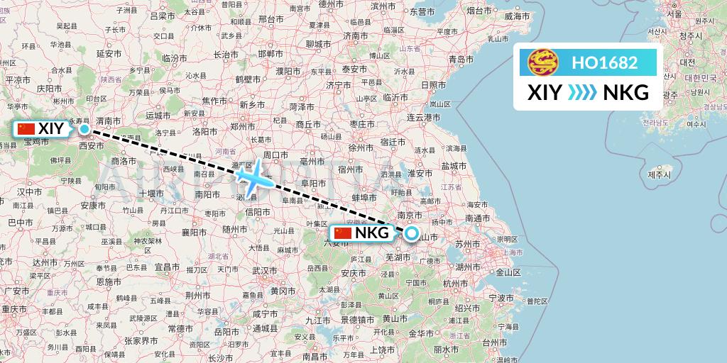HO1682 Juneyao Airlines Flight Map: Xi'an to Nanjing