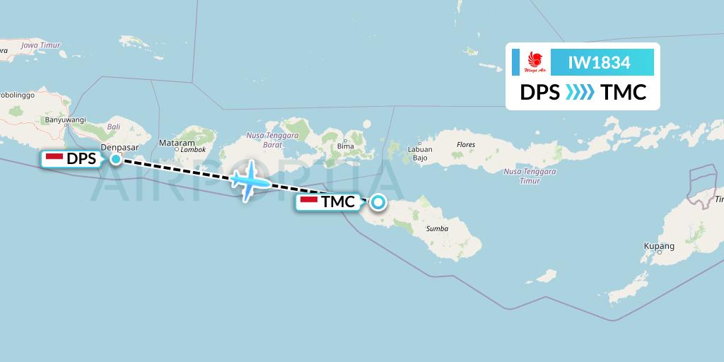 IW1834 Wings Air Flight Map: Denpasar to Tambolaka