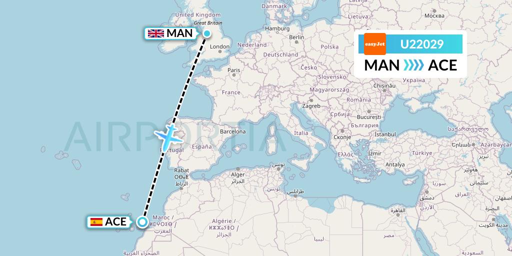U22029 EasyJet Flight Map: Manchester to Lanzarote