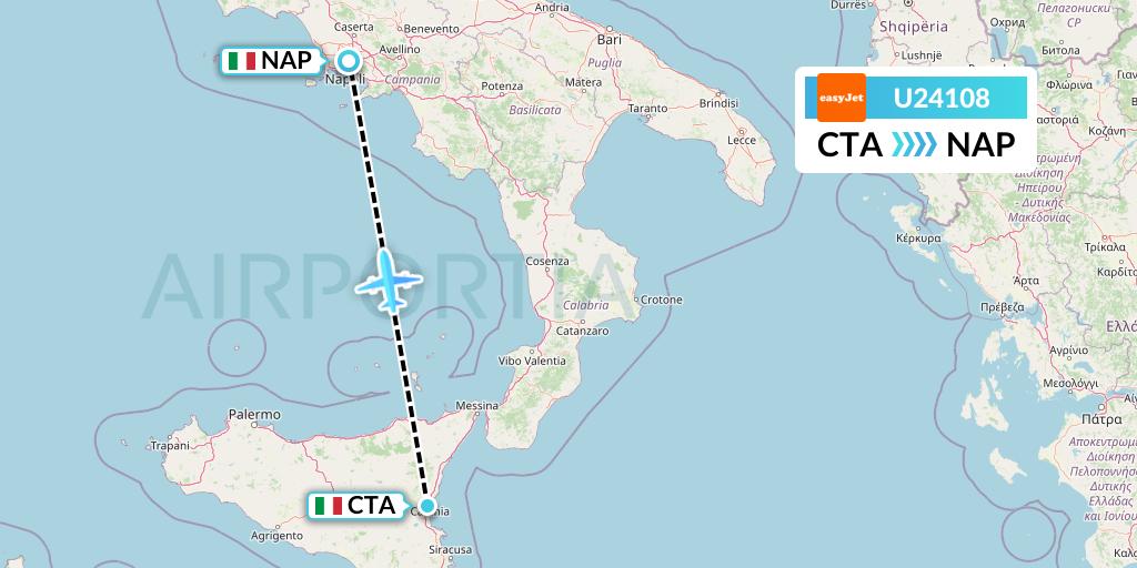U24108 EasyJet Flight Map: Catania to Naples