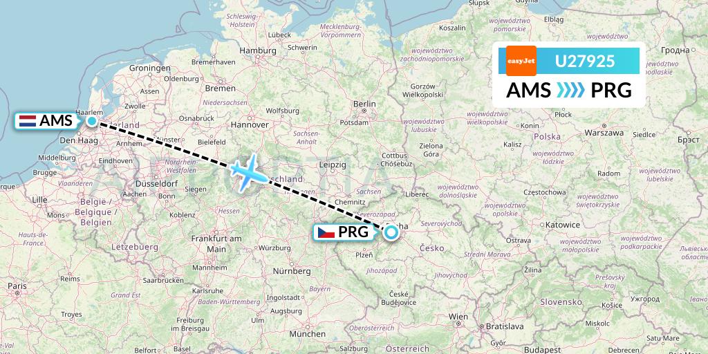 U27925 EasyJet Flight Map: Amsterdam to Prague