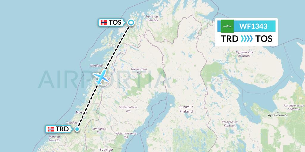 WF1343 Wideroe Flight Map: Trondheim to Tromso