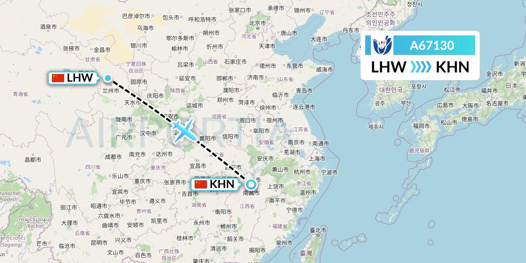 A67130 Hongtu Airlines Flight Map: Lanzhou to Nanchang