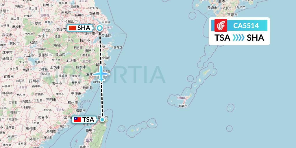 CA5514 Air China Flight Map: Taipei to Shanghai
